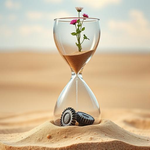 A symbolic image of a breaking hourglass where golden sands escape, representing the breaking of old constraints and embracing new time and opportunities.