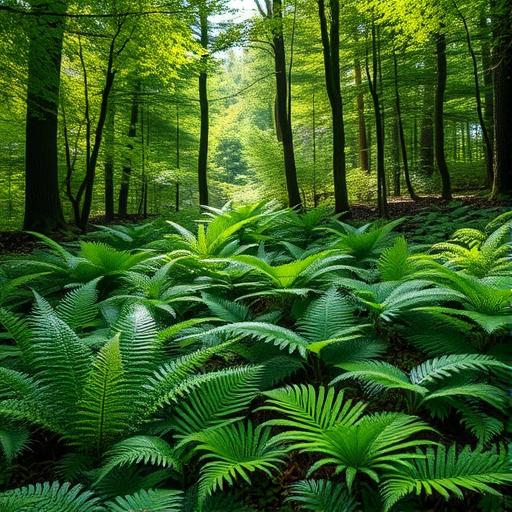A lush green forest floor covered with diverse plants representing growth and learning.
