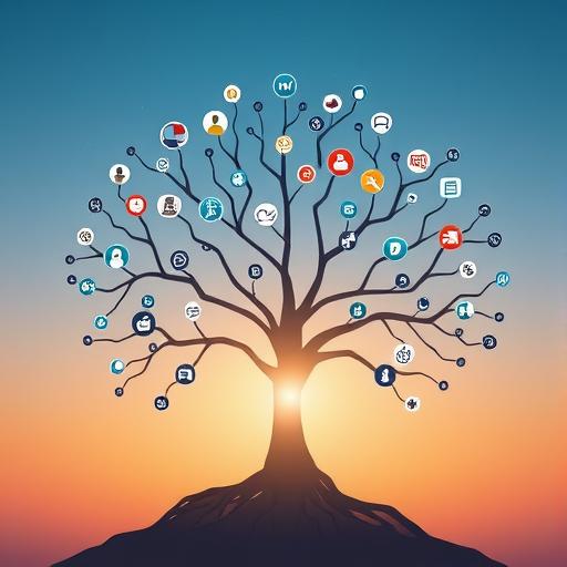 Networking tree with branches connecting supportive peers