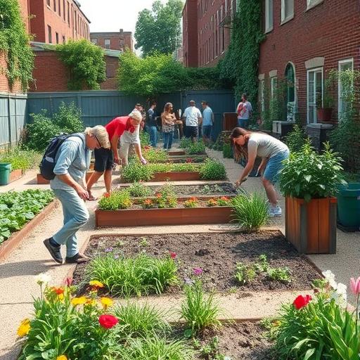 A community garden in an urban neighborhood, symbolizing collaboration and growth.