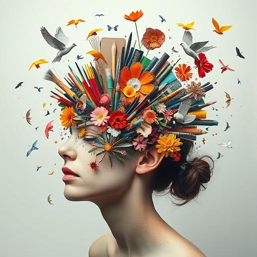 A surrealist portrait of a person taking bold action with a shining heart