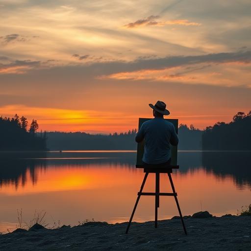 Serene landscape with a lone artist painting, symbolizing self-discovery and inner potential