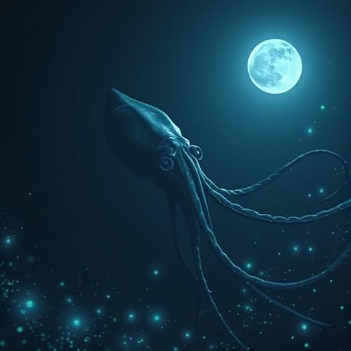 A giant elusive squid emerging from the dark
