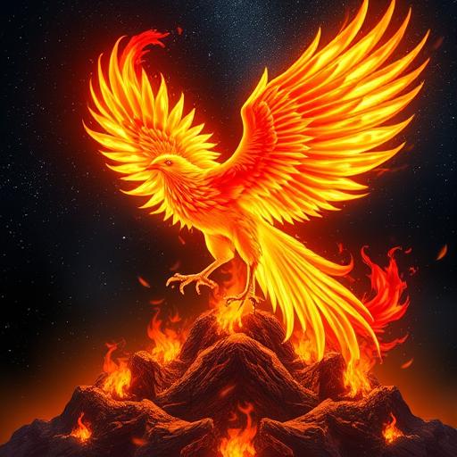 Phoenix rising from ashes symbolizing renewal and motivation