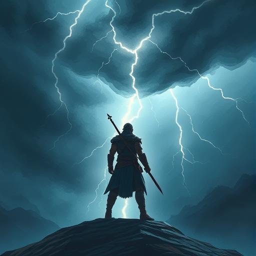 Lone warrior standing firm against adversity
