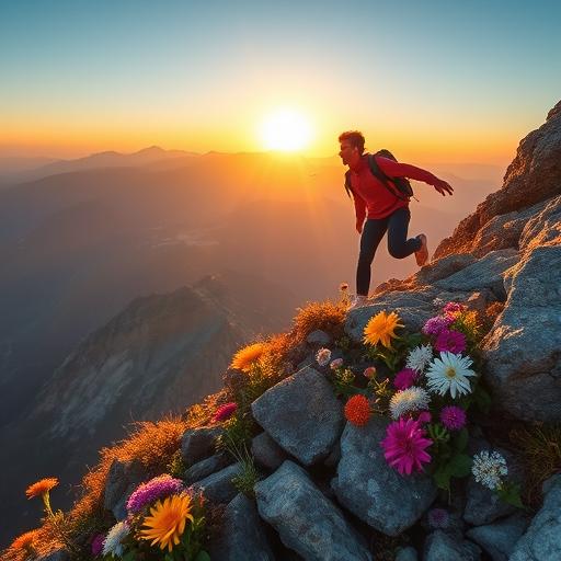 Hiker reaching the summit symbolizing potential and growth