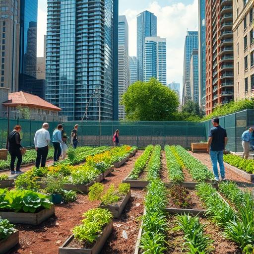 A close-up image of a community garden in an urban setting