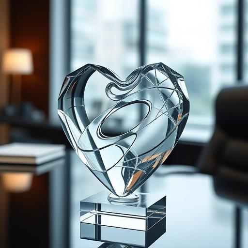 Transparent glass heart sculpture conveying passion and creativity