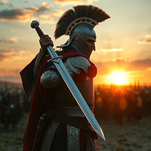 Warrior standing firm in battle, symbolizing courage