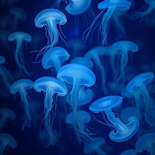 A dazzling display of bioluminescent jellyfish floating gracefully