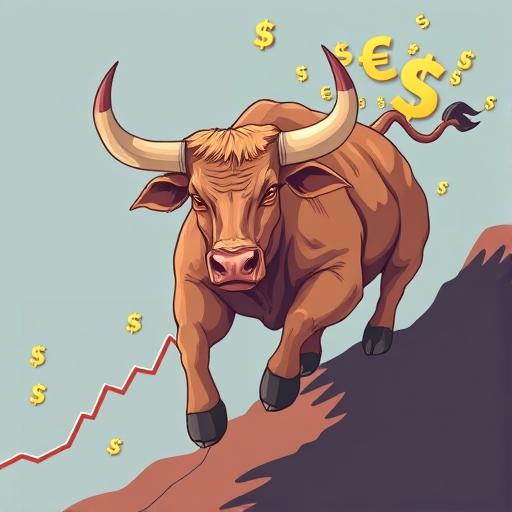 Bull running up a stock market chart, symbolizing unstoppable drive