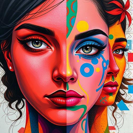 Vibrant faces painted boldly, representing resilience 🎯