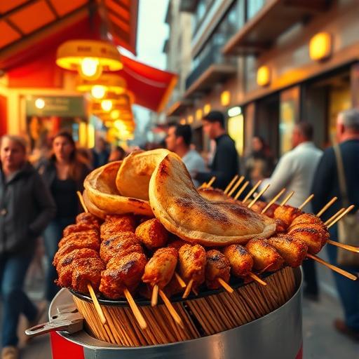 A bustling street market in Spain showcasing diverse interactions, representing social bonds fostered through creative expression.
