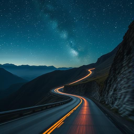 Car speeding through a winding mountain road, symbolizing unstoppable progress