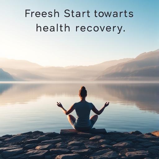 A serene morning scene with a person meditating