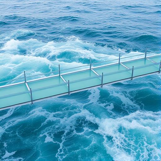A bridge made of transparent glass over turbulent waters symbolizing planning and clarity
