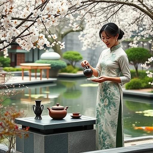 A tranquil Chinese garden symbolizing growth and development