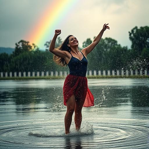 Person dancing joyfully in the rain representing persistence and joy 🚀