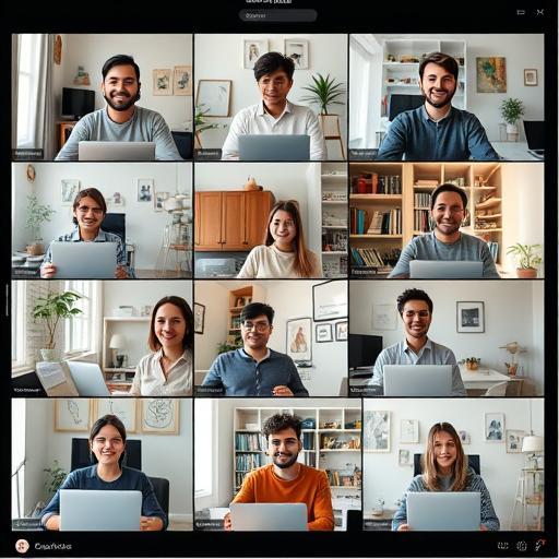 A diverse group of remote workers video conferencing together