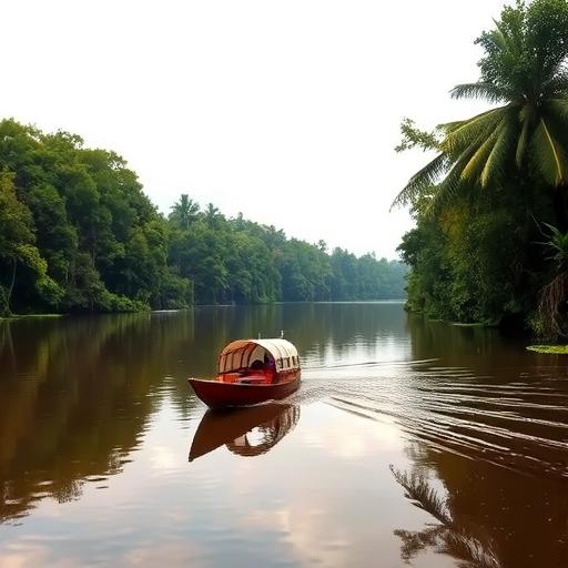 A tranquil scene along the Amazon river depicting peacefulness and reflection for personal growth.