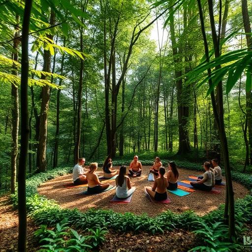 A small clearing in a dense forest where a group of trees meet
