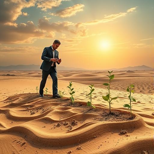 Artistic representation of a leader planting seeds of growth