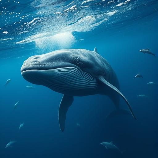 A detailed close-up of a majestic whale swimming serenely
