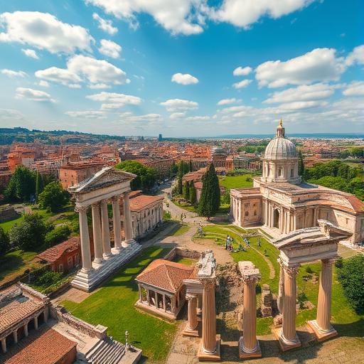 An aerial shot of the Roman Forum, showcasing the beauty of history and culture.