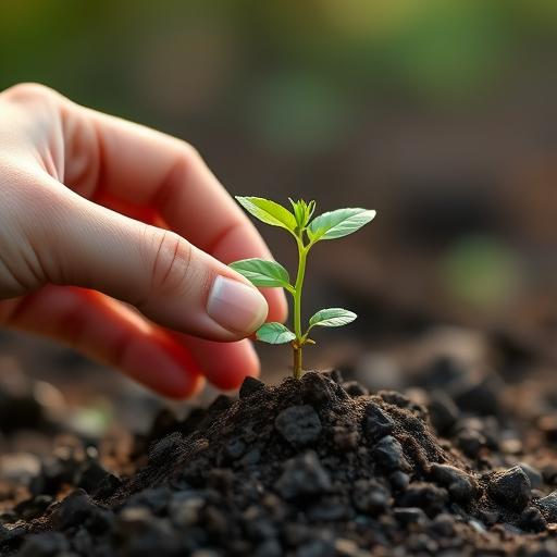 A close-up of a leader’s hand guiding growth, symbolizing habit-building