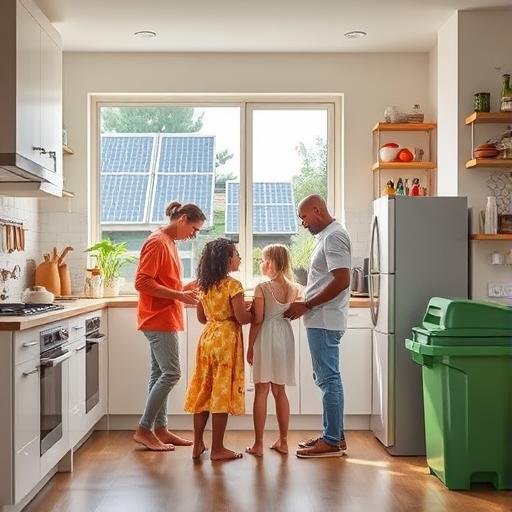 A family in a modern kitchen filled with energy efficiency