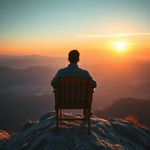Serene leader reflecting top of a mountain representing purpose