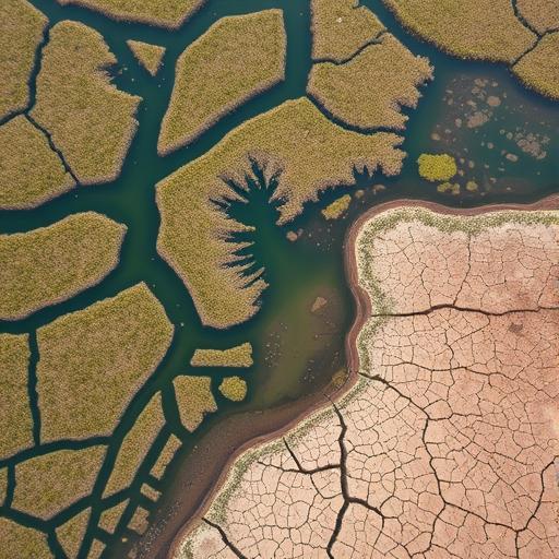 Aerial view of a coastal wetland, illustrating adaptability in changing environments