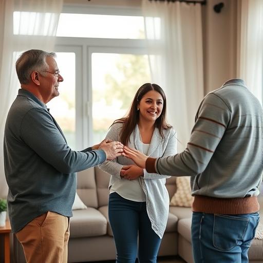 זוג מחזיק ידיים בסלון ביתי וחם