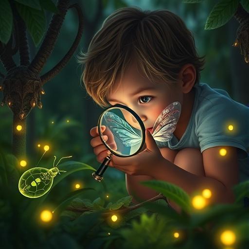 Child exploring with a magnifying glass, symbolizing curiosity and growth mindset