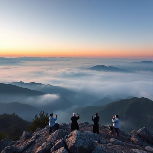 Panoramic view of a mountaintop at dawn symbolizing new beginnings
