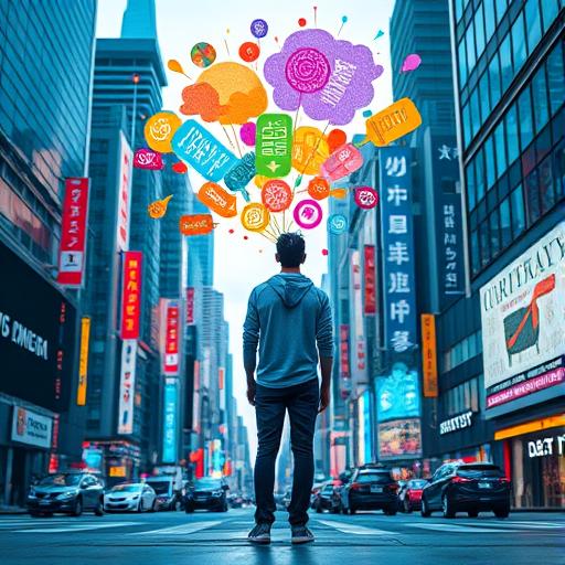 Individual standing in a bustling cityscape envisioning future goals