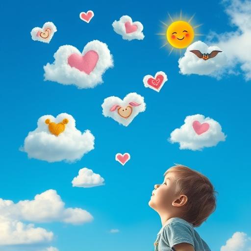 A child looking up at a bright blue sky filled with possibilities, symbolizing hope and readiness.