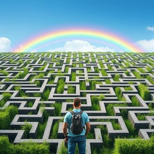 Person standing in front of a maze representing mental challenges and problem-solving