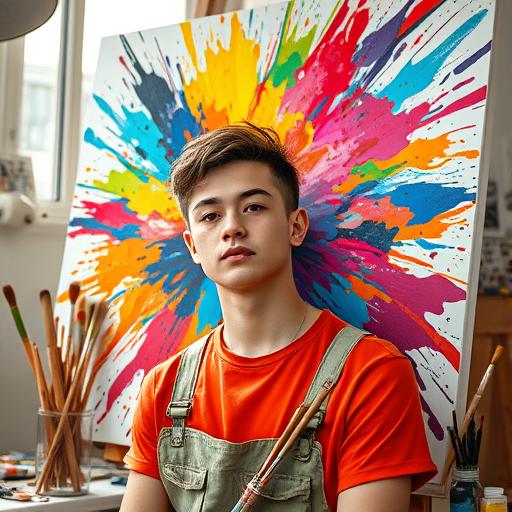 Portrait of a young artist surrounded by creativity