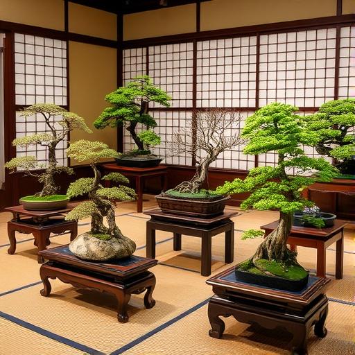 Zen bonsai exhibit symbolizing transforming challenges into growth.