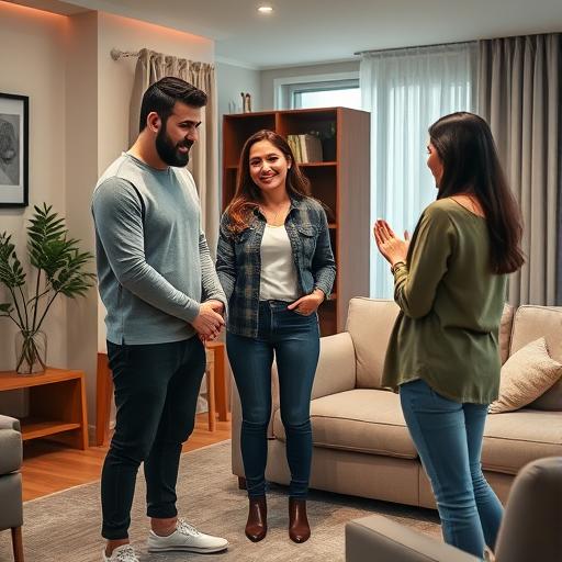 זוג מחזיק ידיים בסלון