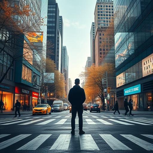 Human silhouette at the center of bustling energy, symbolizing focus and habit formation.