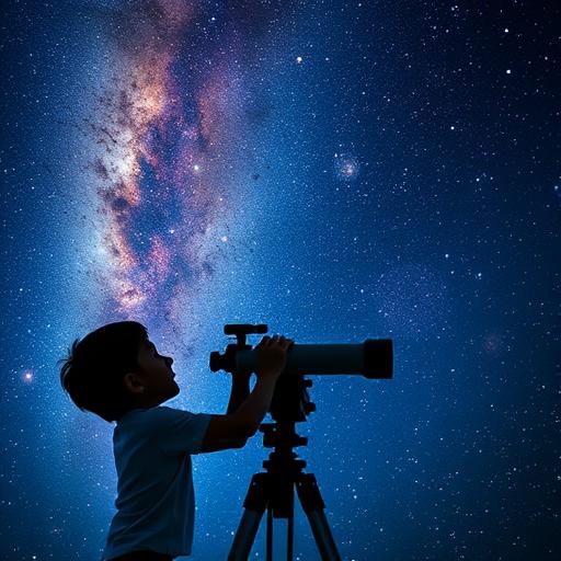 Young astronomer gazing at stars representing limitless potential