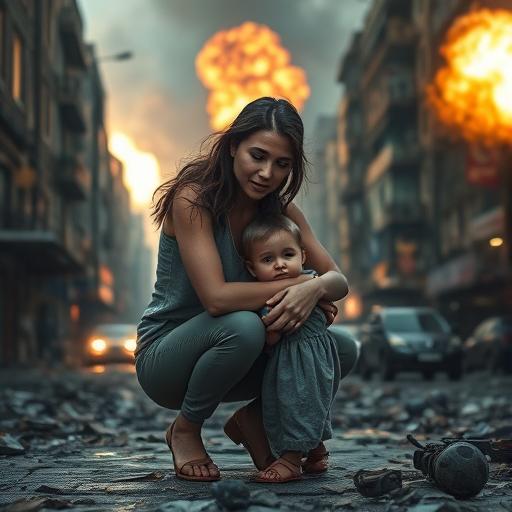 A mother crouched protectively over her children, symbolizing purposeful goals and nurturing care.