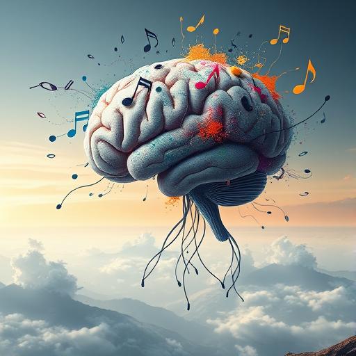 Abstract human brain in a dreamy landscape representing growth mindset