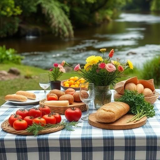 A meticulously set table at an outdoor picnic illustrating organized spaces.