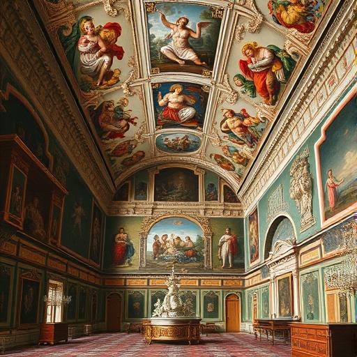 Interior of a grand Italian palace showcasing art