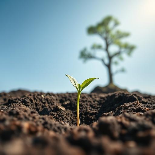 A close-up of a seedling breaking through soil, symbolizing supportive environment