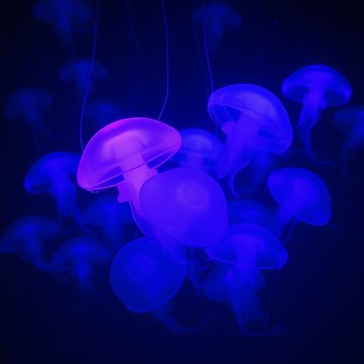 A serene underwater scene showcasing a school of bioluminescent fish