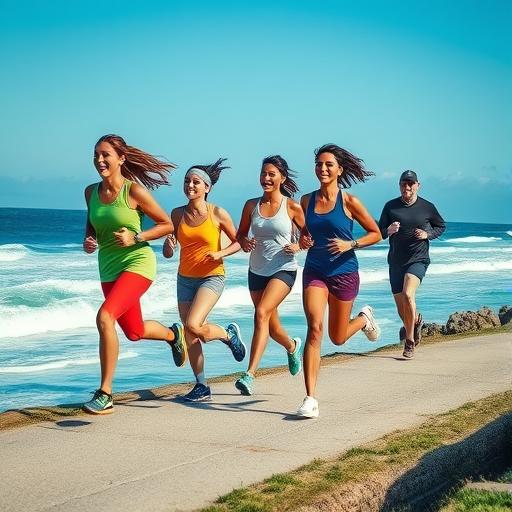 Diverse group of joggers running together, inspiring teamwork and momentum